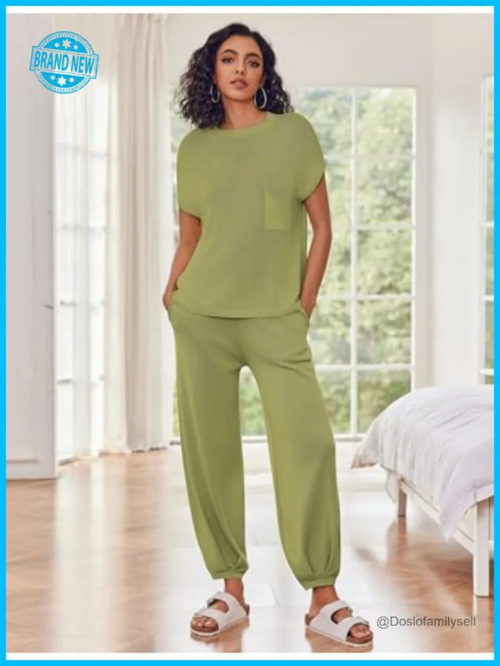 Women's Knit Lounge Set Mock Neck Crop Top Jogger Pants Two Piece Tracksuit - Picture 2 of 6